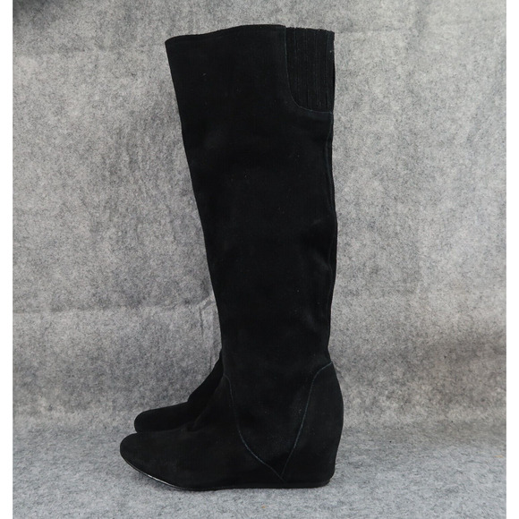 Colin Stuart Shoes Womens 6.5 Boots Tall Wedge Fashion Leather Pull On Black - Picture 4 of 16
